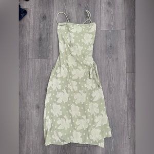 FLORAL COWL NECK HIGH SLIT SLIP MIDI DRESS